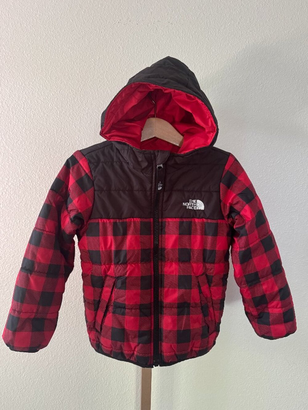 The North Face Perrito Reversible Jacket Red Black Buffalo Plaid 4T